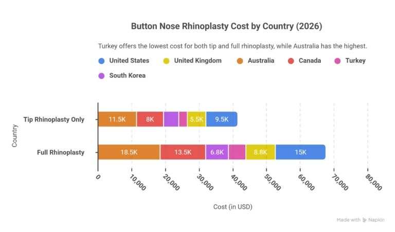 button nose rhinoplasty cost by country 2026 comparison chart