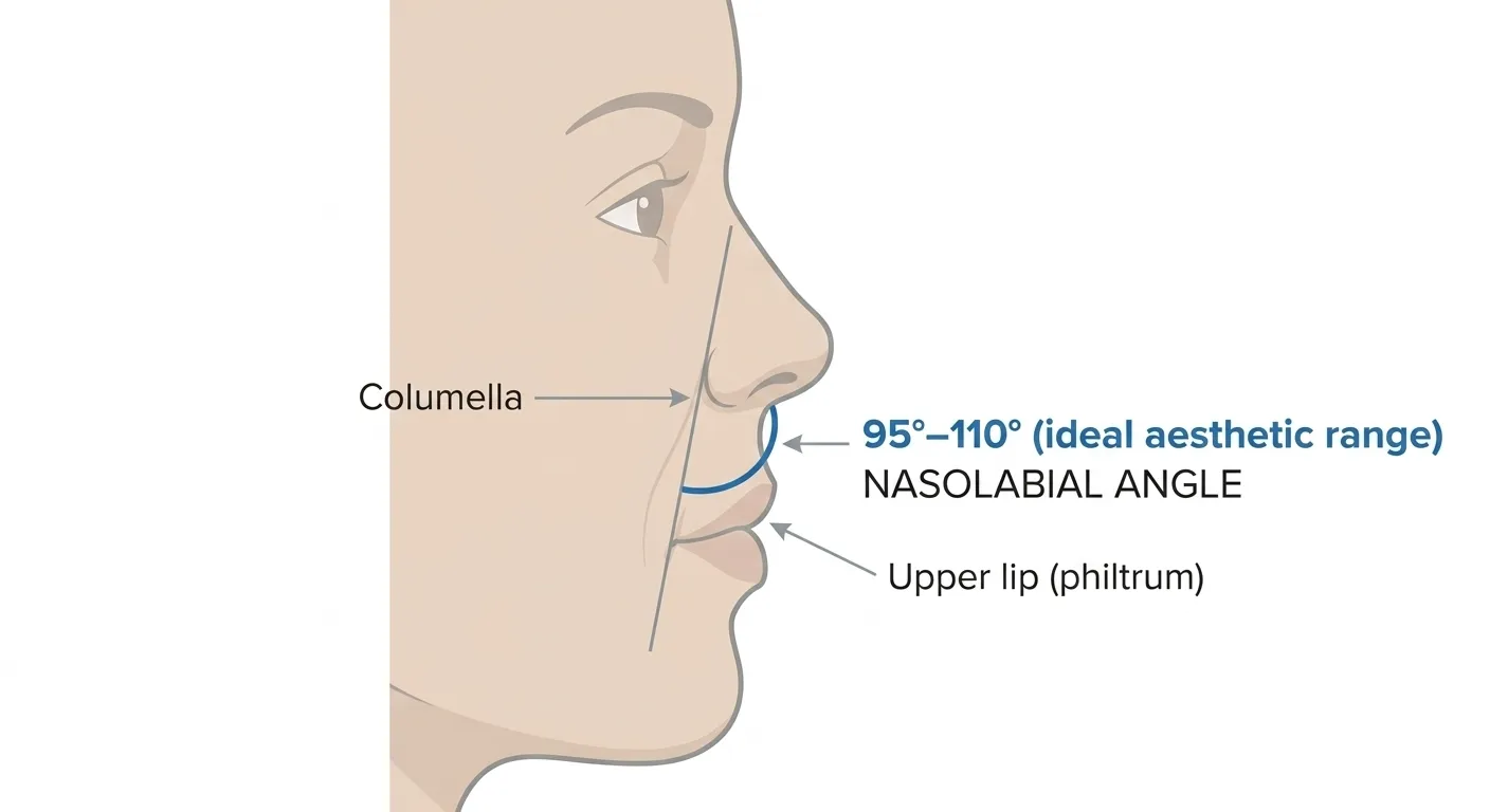 Diagram explaining nasolabial angle measurement for snub nose identification