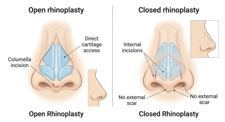 open vs closed rhinoplasty incision comparison diagram