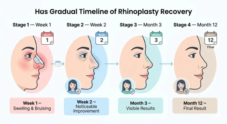 rhinoplasty recovery timeline week by week 12 months