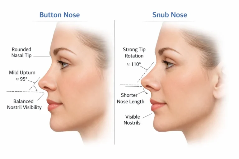 Educational comparison of button nose and snub nose shapes