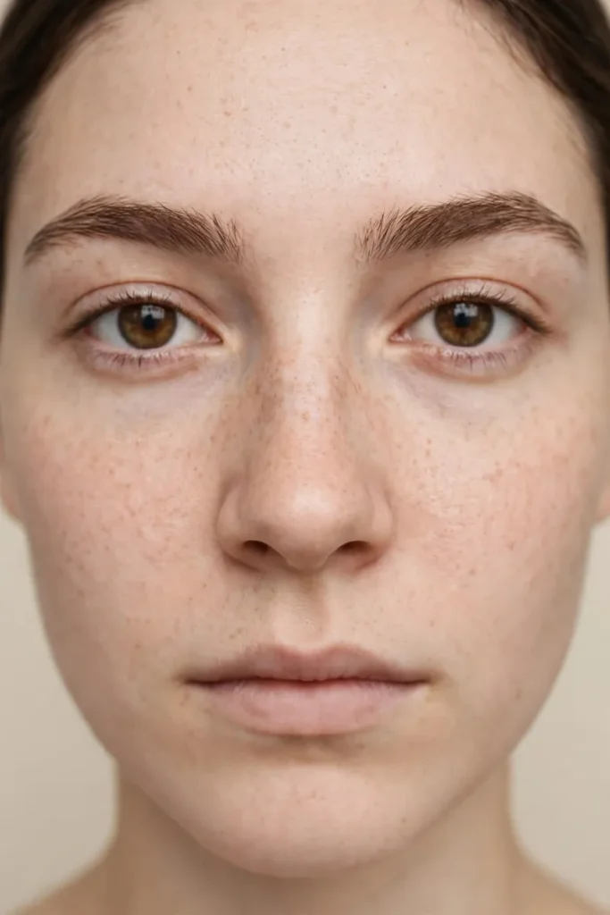 Illustrated front view of a button nose showing the small rounded tip and gentle upward tilt
