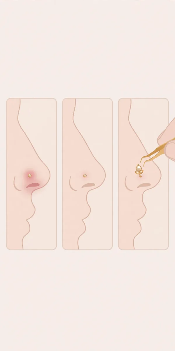 Illustration showing the safe timeline for changing nose piercing jewelry