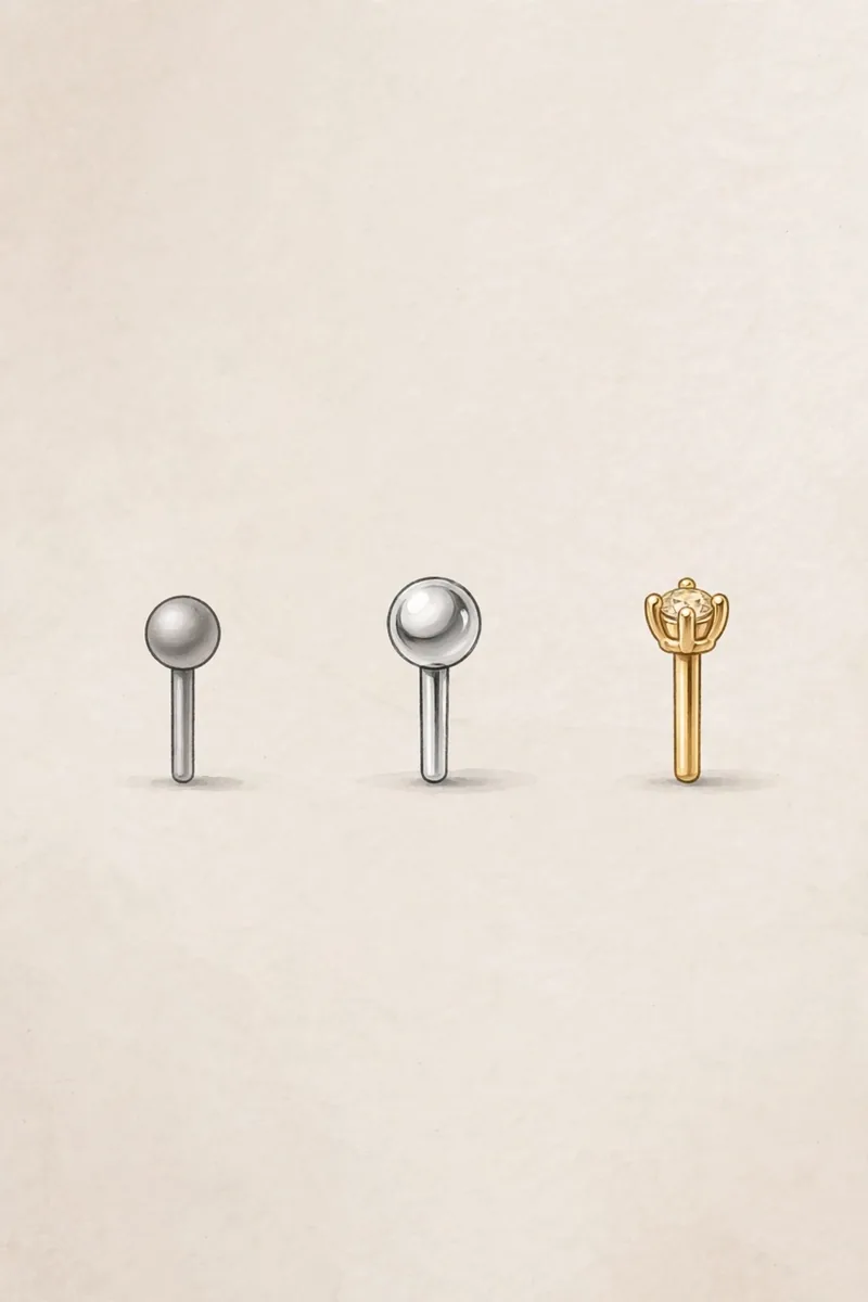 How Much Does a Nose Piercing Cost? 2 Illustration of nose piercing jewelry at different price points