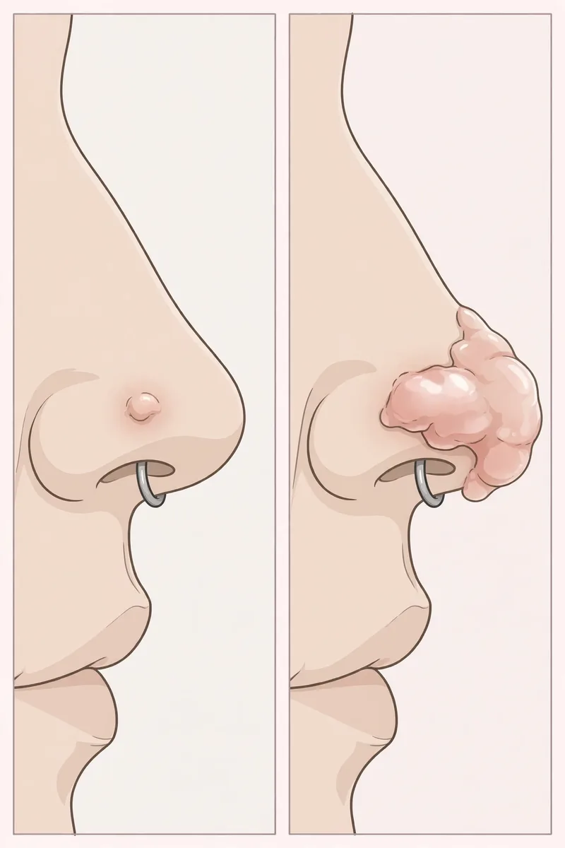 Keloid on Nose Piercing: How to Identify and Treat It 1 Illustration comparing a keloid with an irritation bump on a nose piercing