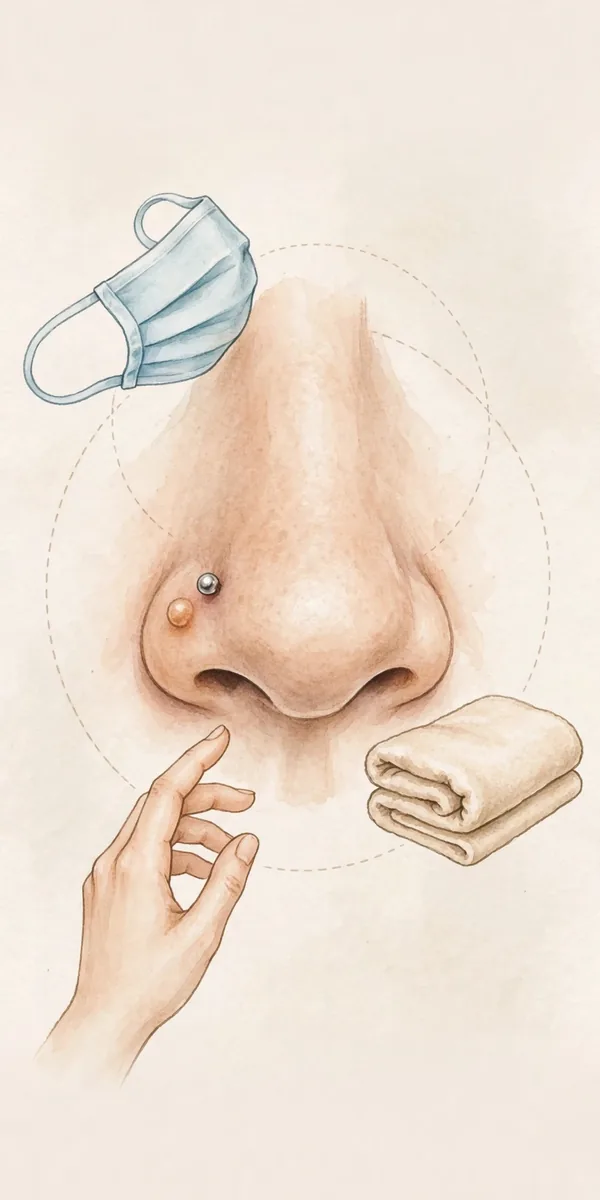 Nose Piercing Bump: Causes and How to Get Rid of It 1 Illustration showing common causes of nose piercing bumps