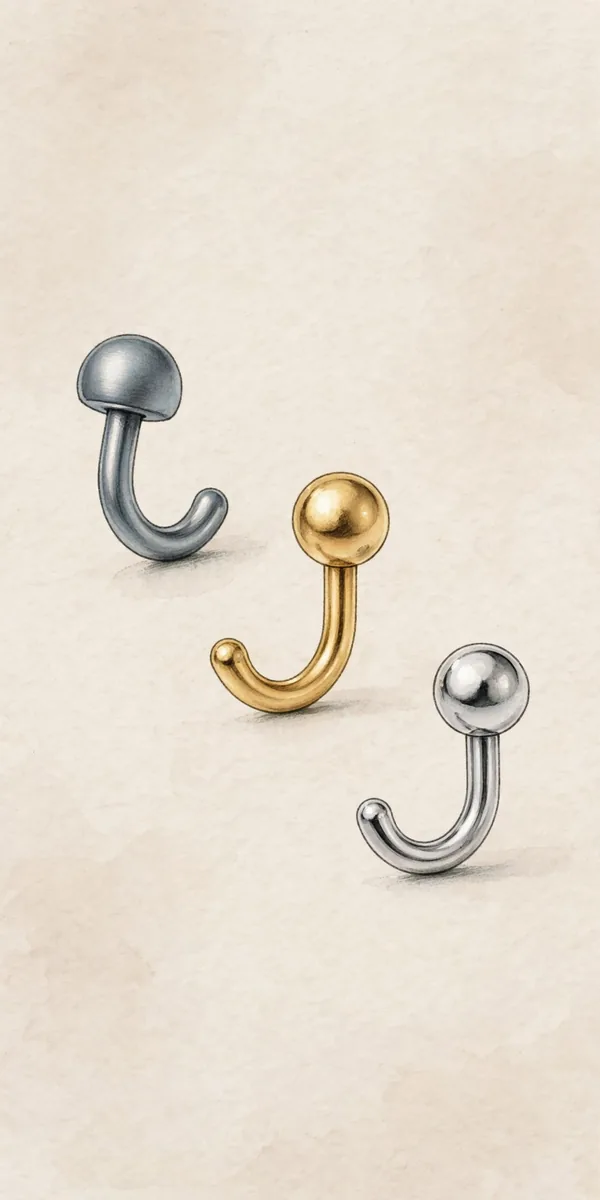 Nose Piercing Jewelry: Types, Materials and How to Choose 2 Illustration of safe nose piercing jewelry materials including titanium and gold