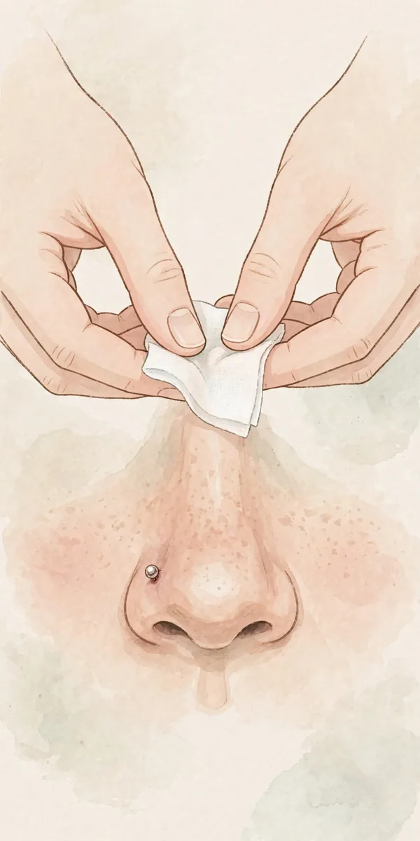 Infected Nose Piercing: Signs, Causes and Treatment 3 Illustration of safe saline cleaning steps for an irritated nose piercing