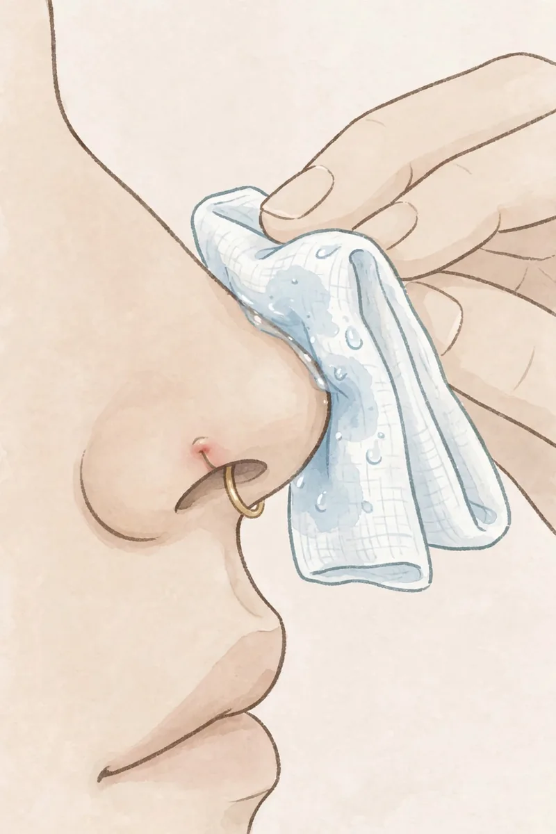 Nose Piercing Bump: Causes and How to Get Rid of It 3 Illustration of gentle saline care for a nose piercing bump